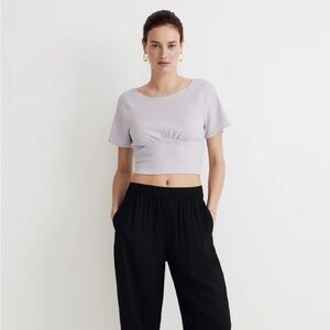 Madewell Shirred Crewneck Crop Top in Dusty Lavender Size Small